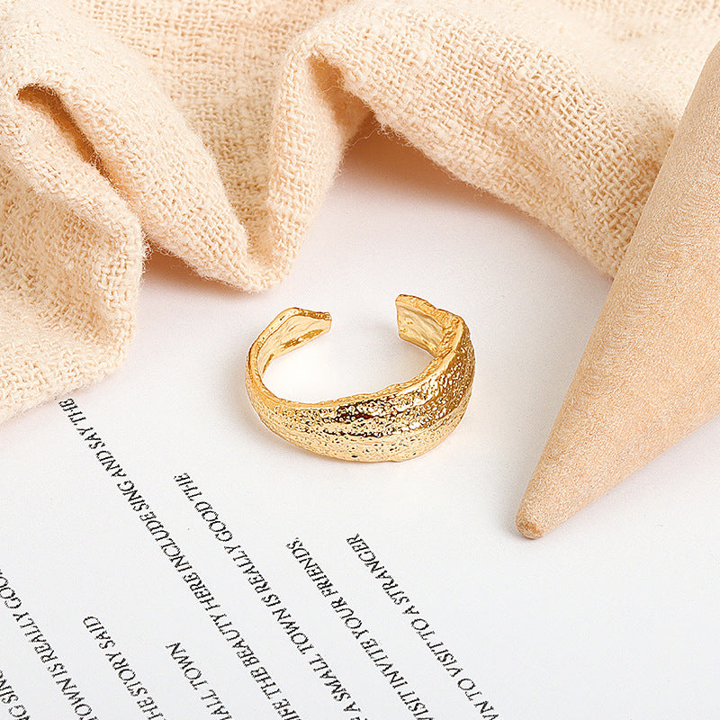 Womens Adjustable Ring Concave Convex Design Gold Foil Ring Silver Foil Ring Crepe Paper Unique Accessory Great Gift