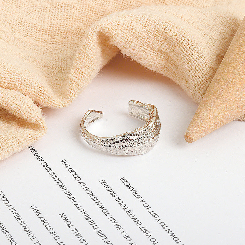 Womens Adjustable Ring Concave Convex Design Gold Foil Ring Silver Foil Ring Crepe Paper Unique Accessory Great Gift