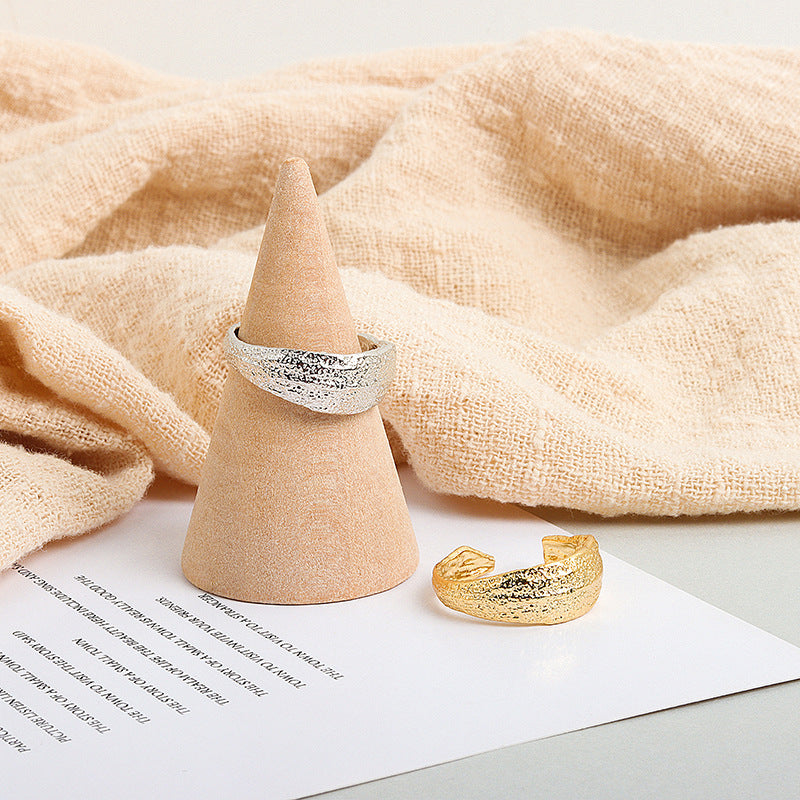 Womens Adjustable Ring Concave Convex Design Gold Foil Ring Silver Foil Ring Crepe Paper Unique Accessory Great Gift