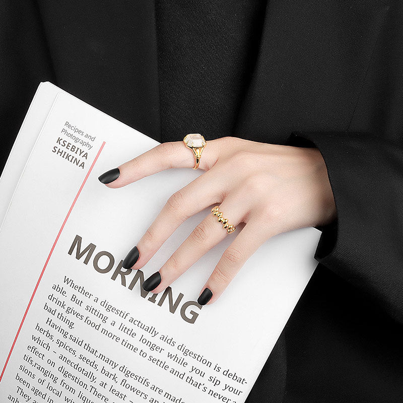 Women Geometric Oval Ring Adjustable Copper Ring Inlaid Glass Electroplated Platinum and GoldIndividuallyPacked