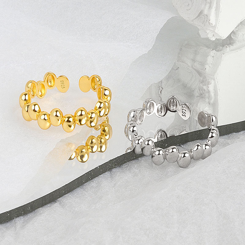 Women Geometric Oval Ring Adjustable Copper Ring Inlaid Glass Electroplated Platinum and GoldIndividuallyPacked