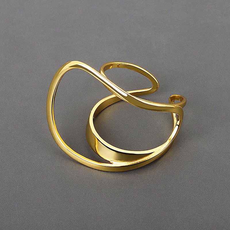 Womens Double Layer Oval Ring Geometric Design Punky Copper Base Metal 925 Sterling Silver Plated Finish Sleek