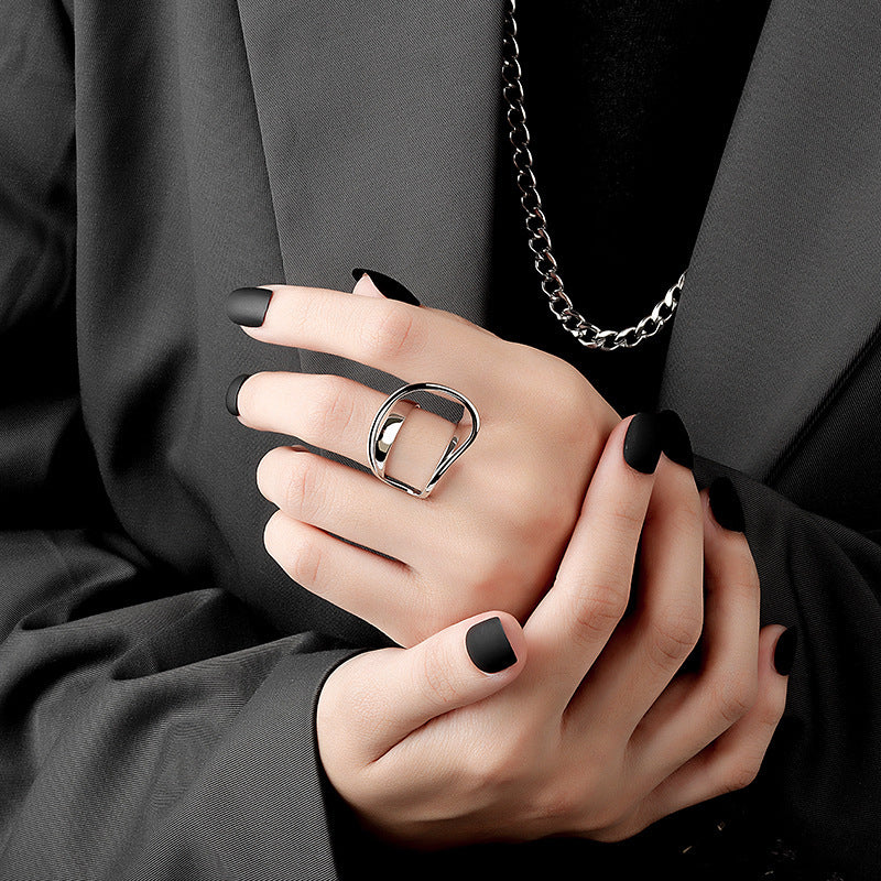 Womens Double Layer Oval Ring Geometric Design Punky Copper Base Metal 925 Sterling Silver Plated Finish Sleek