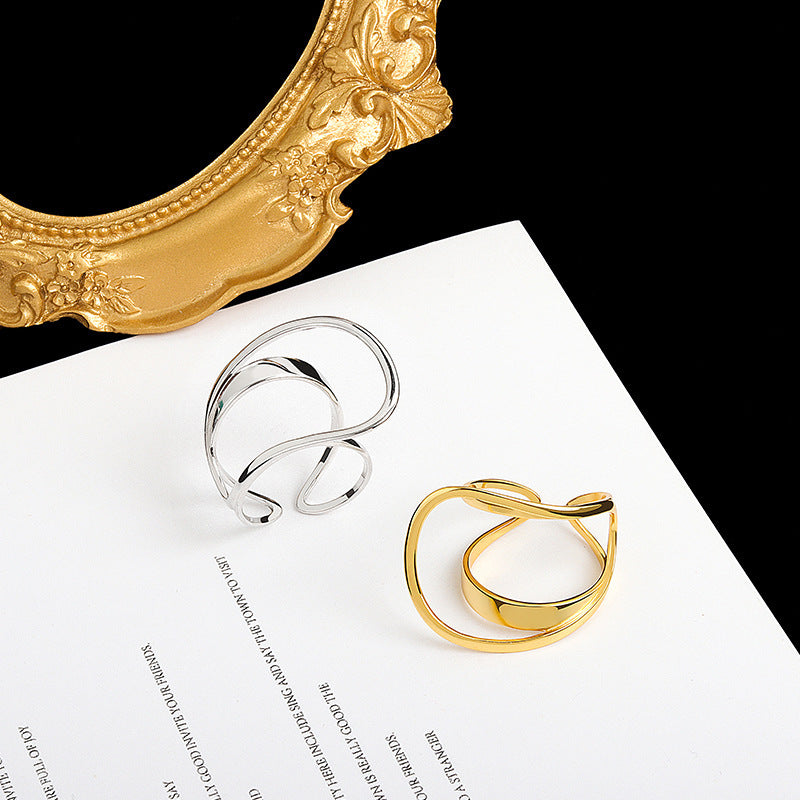 Womens Double Layer Oval Ring Geometric Design Punky Copper Base Metal 925 Sterling Silver Plated Finish Sleek