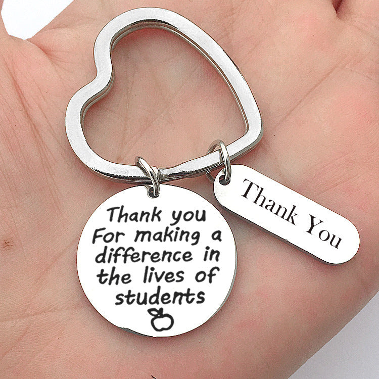 Teacher Appreciation Gift Keychain Stainless Steel Pendant For Educator Engraved Thank You Keepsake For School