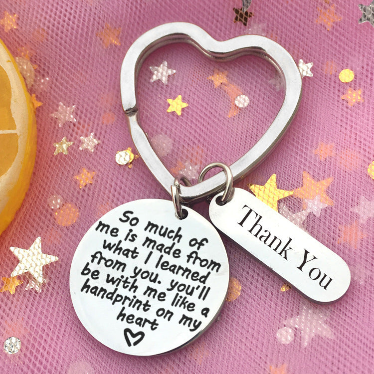 Teacher Appreciation Gift Keychain Stainless Steel Pendant For Educator Engraved Thank You Keepsake For School