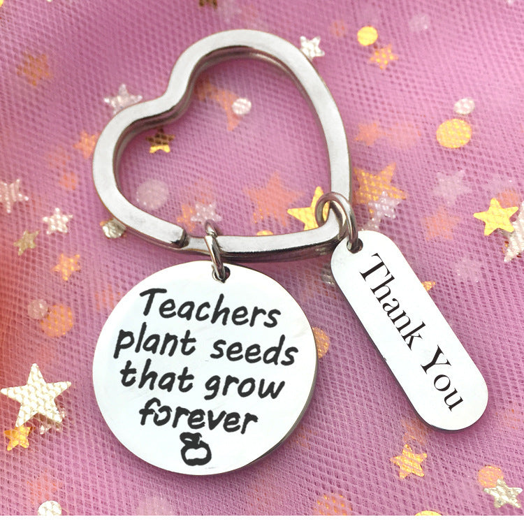Teacher Appreciation Gift Keychain Stainless Steel Pendant For Educator Engraved Thank You Keepsake For School