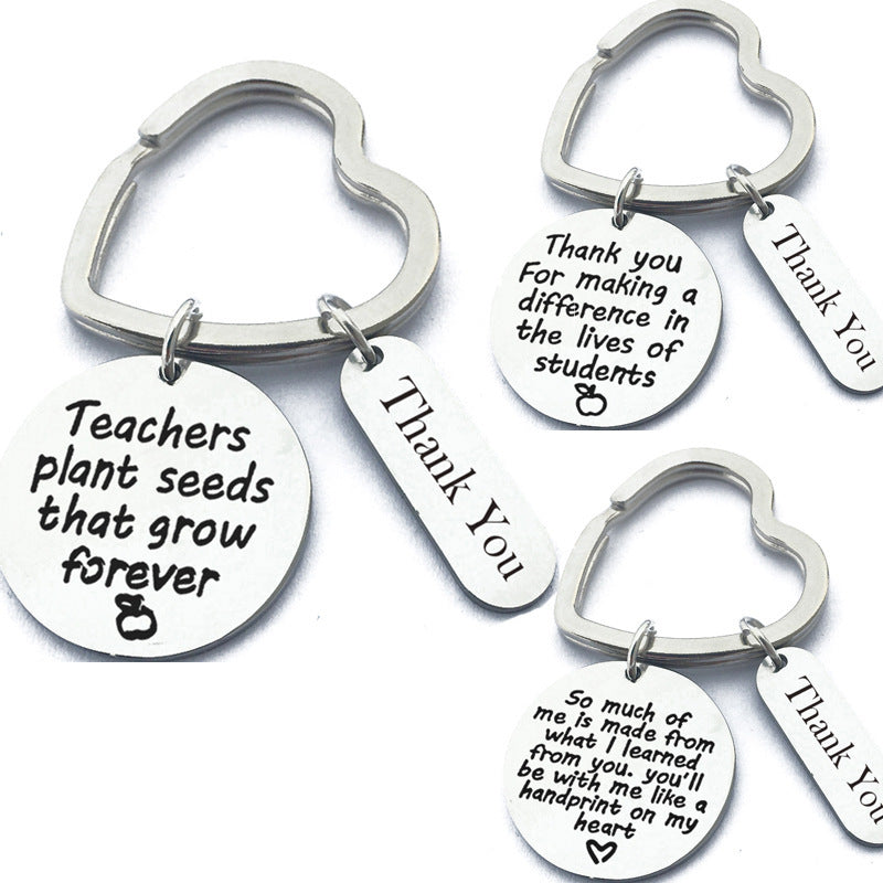 Teacher Appreciation Gift Keychain Stainless Steel Pendant For Educator Engraved Thank You Keepsake For School