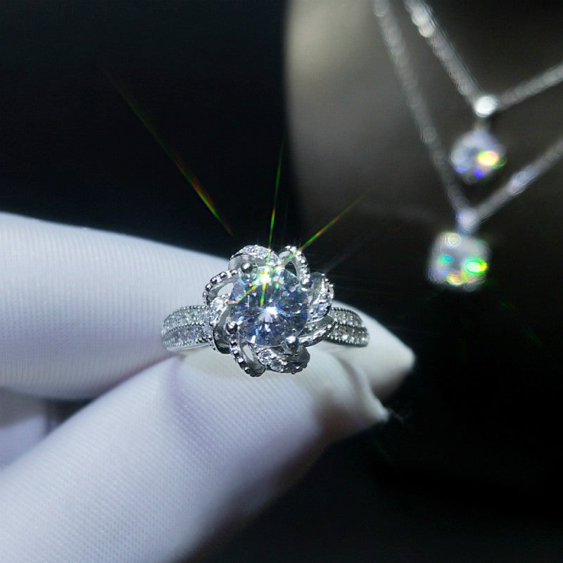 Six Prongs One Carat Bouquet Moissanite Ring For Women Fashion Jewelry Sparkling Elegant Everyday Accessory Gift Idea
