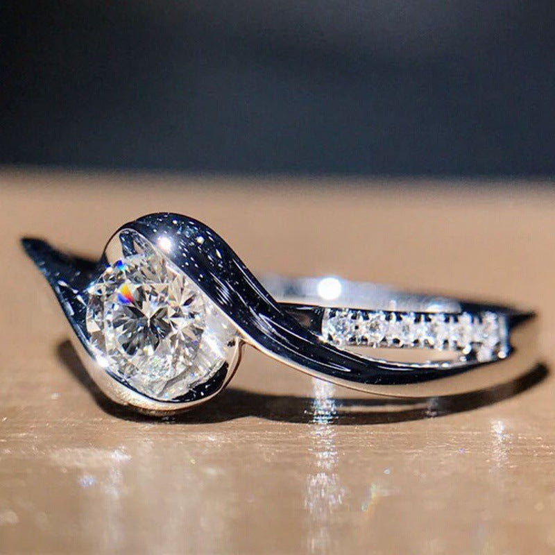 Heart Shape Alloy Engagement Ring With Sparkling Diamond Shine Simple Band For Special Occasions Gift For Hers