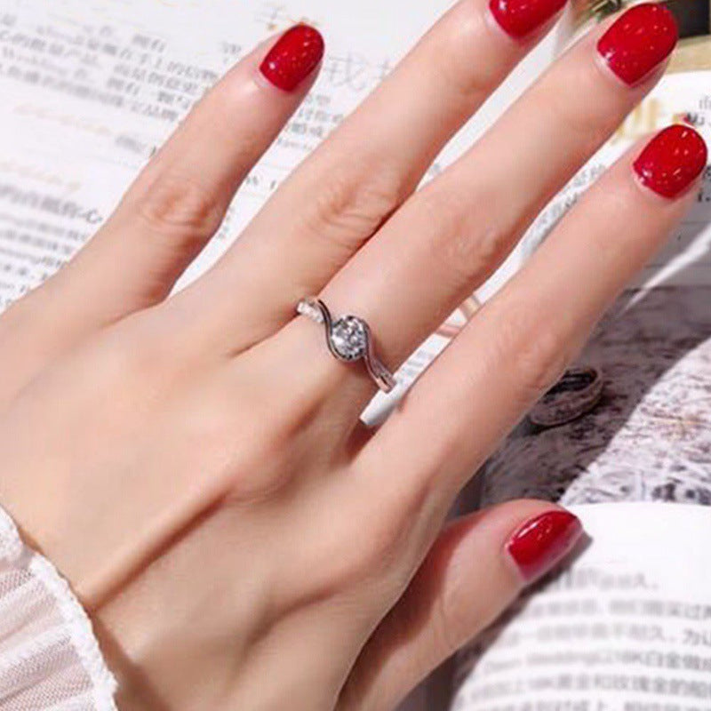 Heart Shape Alloy Engagement Ring With Sparkling Diamond Shine Simple Band For Special Occasions Gift For Hers