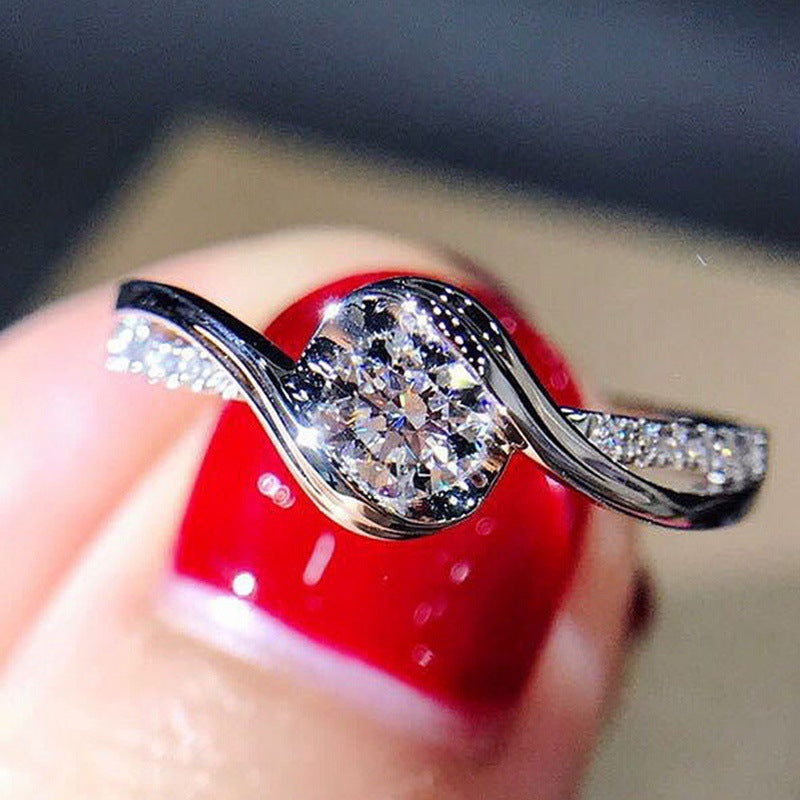 Heart Shape Alloy Engagement Ring With Sparkling Diamond Shine Simple Band For Special Occasions Gift For Hers