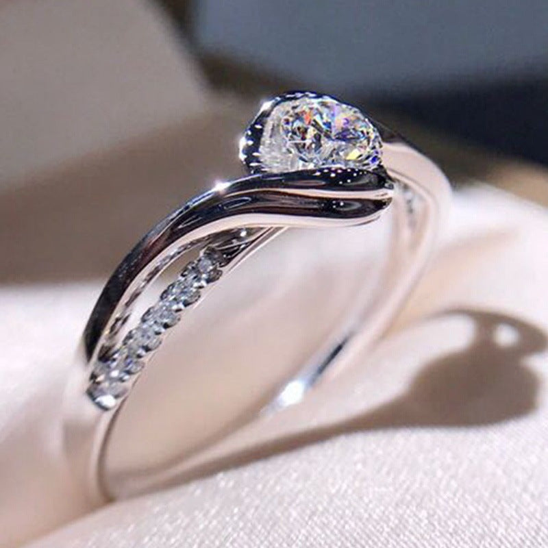 Heart Shape Alloy Engagement Ring With Sparkling Diamond Shine Simple Band For Special Occasions Gift For Hers