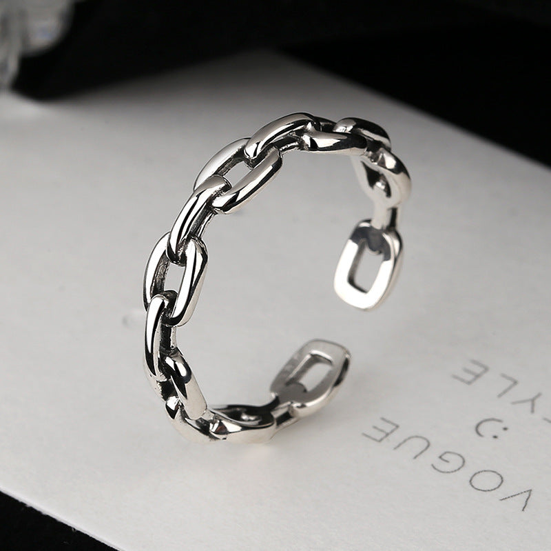 Womens Silver Ring Yellow Gold White Gold Adjustable Opening Hollow Square Chain Fashion Jewelry For Daily Use