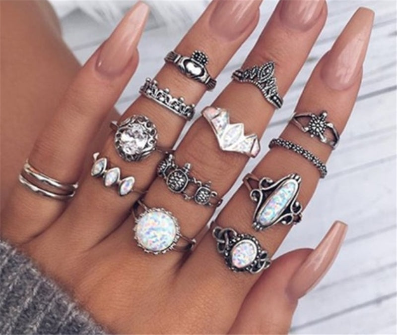 Unisex Finger Rings Set Retro Joint Knuckle Rings With Artificial Gems Electroplated Metal Finish Bundle For Men