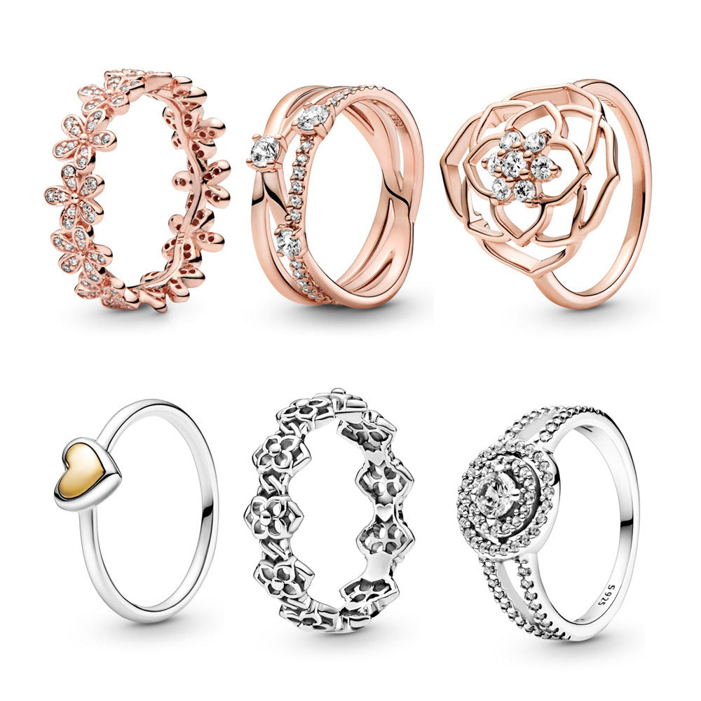 Womens 925 Silver Ring Rose Flower Design With Diamond Inlay Thai Silver Anniversary Wedding Ring For Her Gems