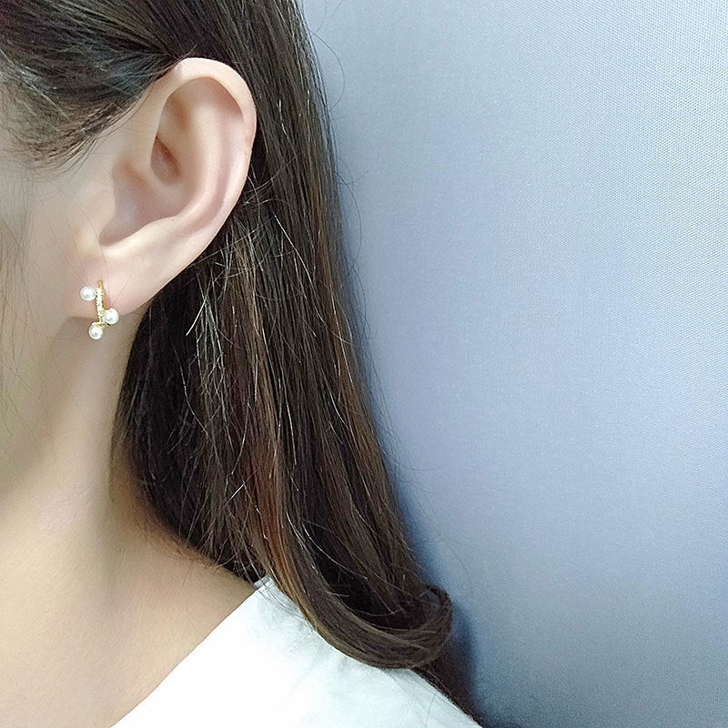 Womens Pearl Geometric Dangle Earrings Copper Inlaid Artificial Gems Fashion Jewelry Trendy Elegant Gift For Her