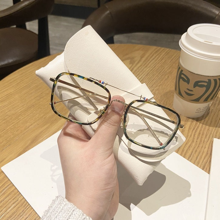 Radiation Protection Glasses Metal Half Frame Double Beam Eyewear Personality Glasses Black Gold Frame Comfort