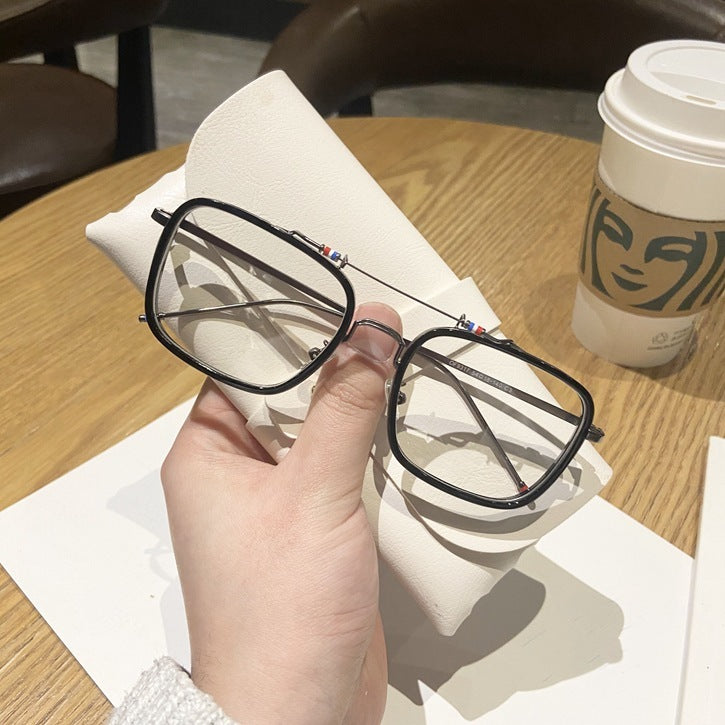 Radiation Protection Glasses Metal Half Frame Double Beam Eyewear Personality Glasses Black Gold Frame Comfort