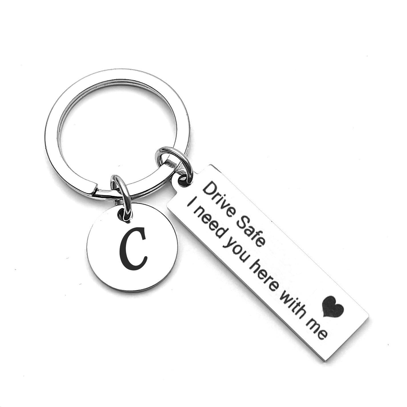Unisex Stainless Steel Heart Pendant Keychain With English Alphabet Letter Key Ring Durable Metallic Accessory