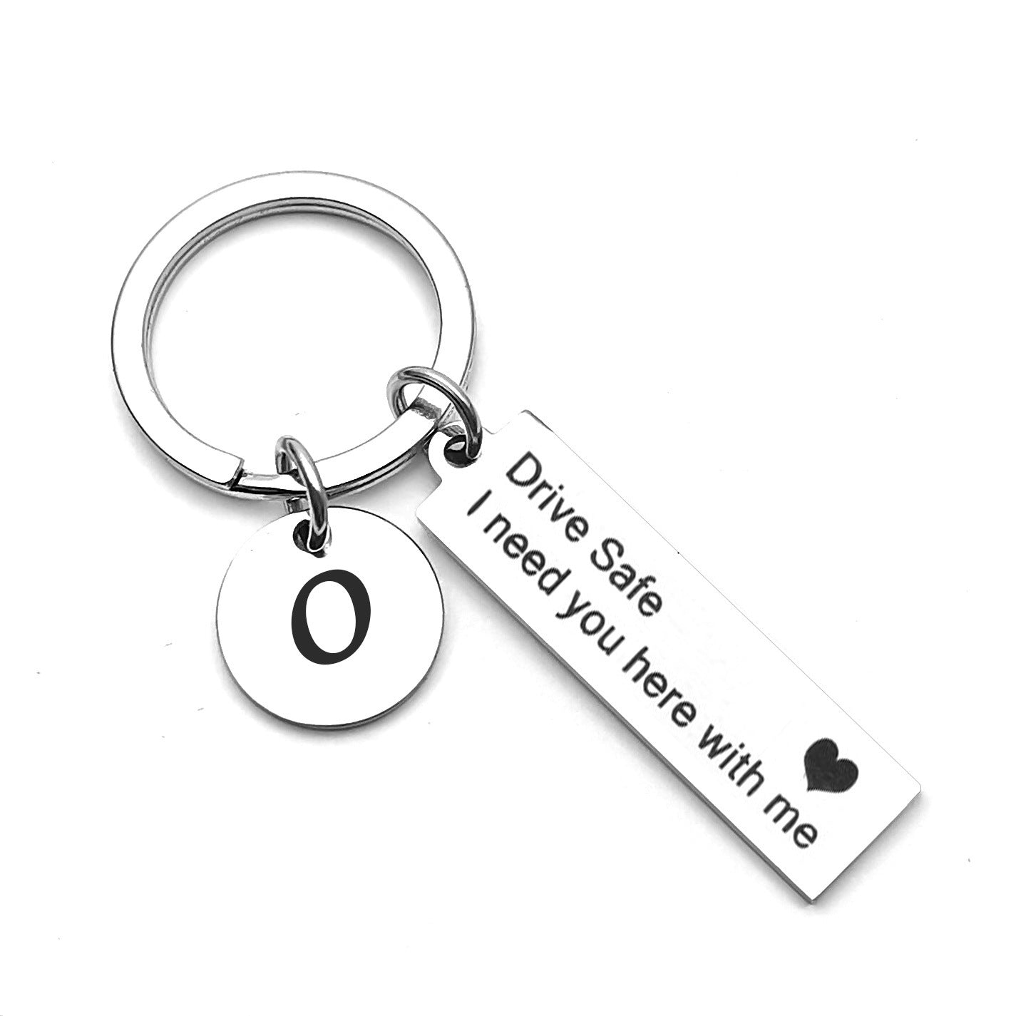 Unisex Stainless Steel Heart Pendant Keychain With English Alphabet Letter Key Ring Durable Metallic Accessory