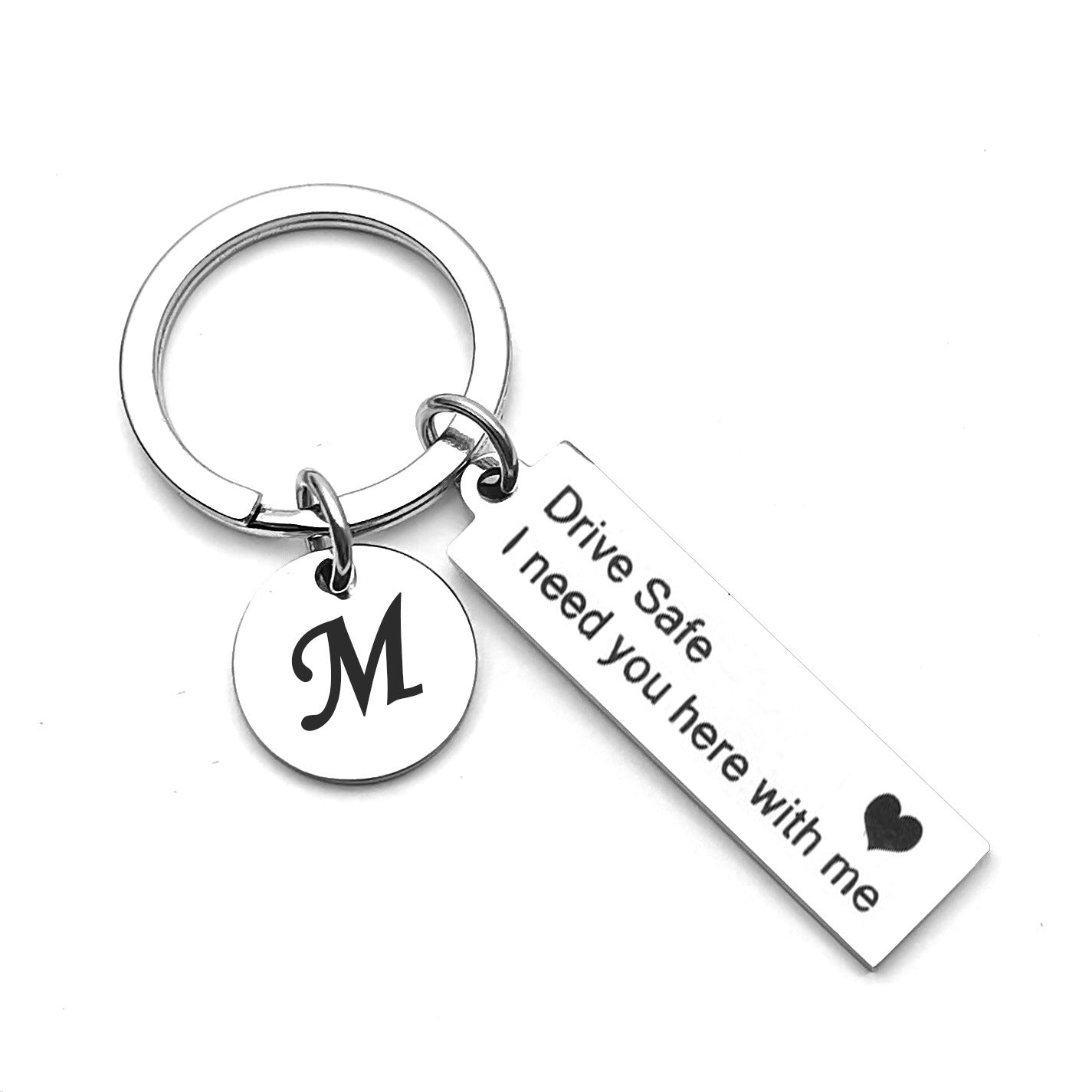 Unisex Stainless Steel Heart Pendant Keychain With English Alphabet Letter Key Ring Durable Metallic Accessory
