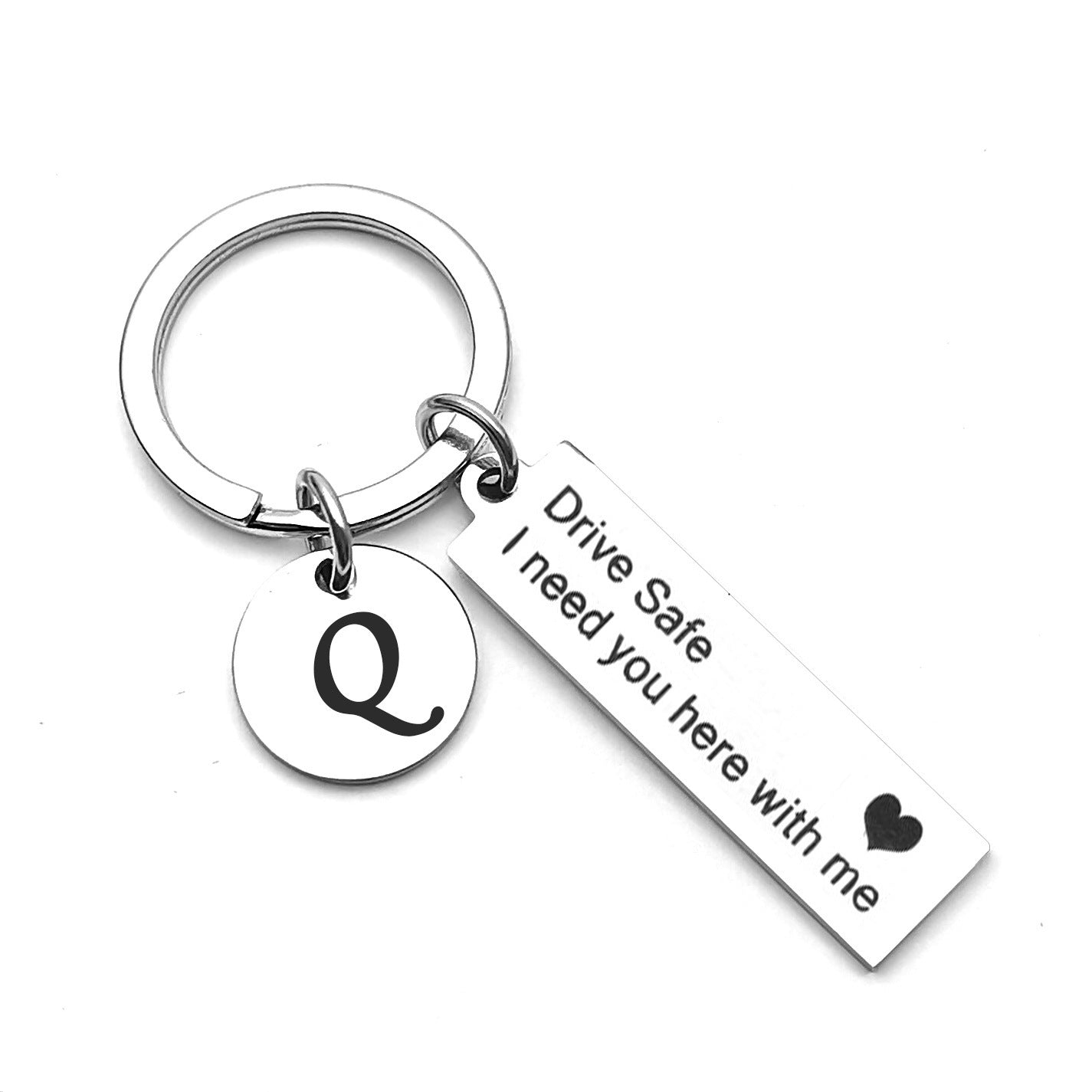 Unisex Stainless Steel Heart Pendant Keychain With English Alphabet Letter Key Ring Durable Metallic Accessory