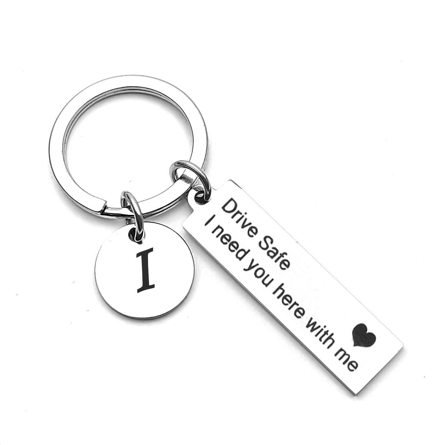 Unisex Stainless Steel Heart Pendant Keychain With English Alphabet Letter Key Ring Durable Metallic Accessory