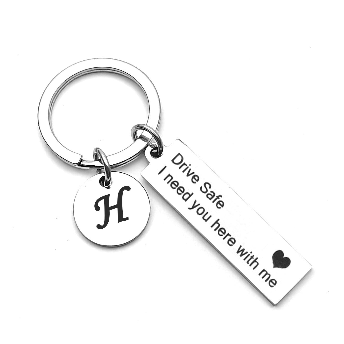 Unisex Stainless Steel Heart Pendant Keychain With English Alphabet Letter Key Ring Durable Metallic Accessory