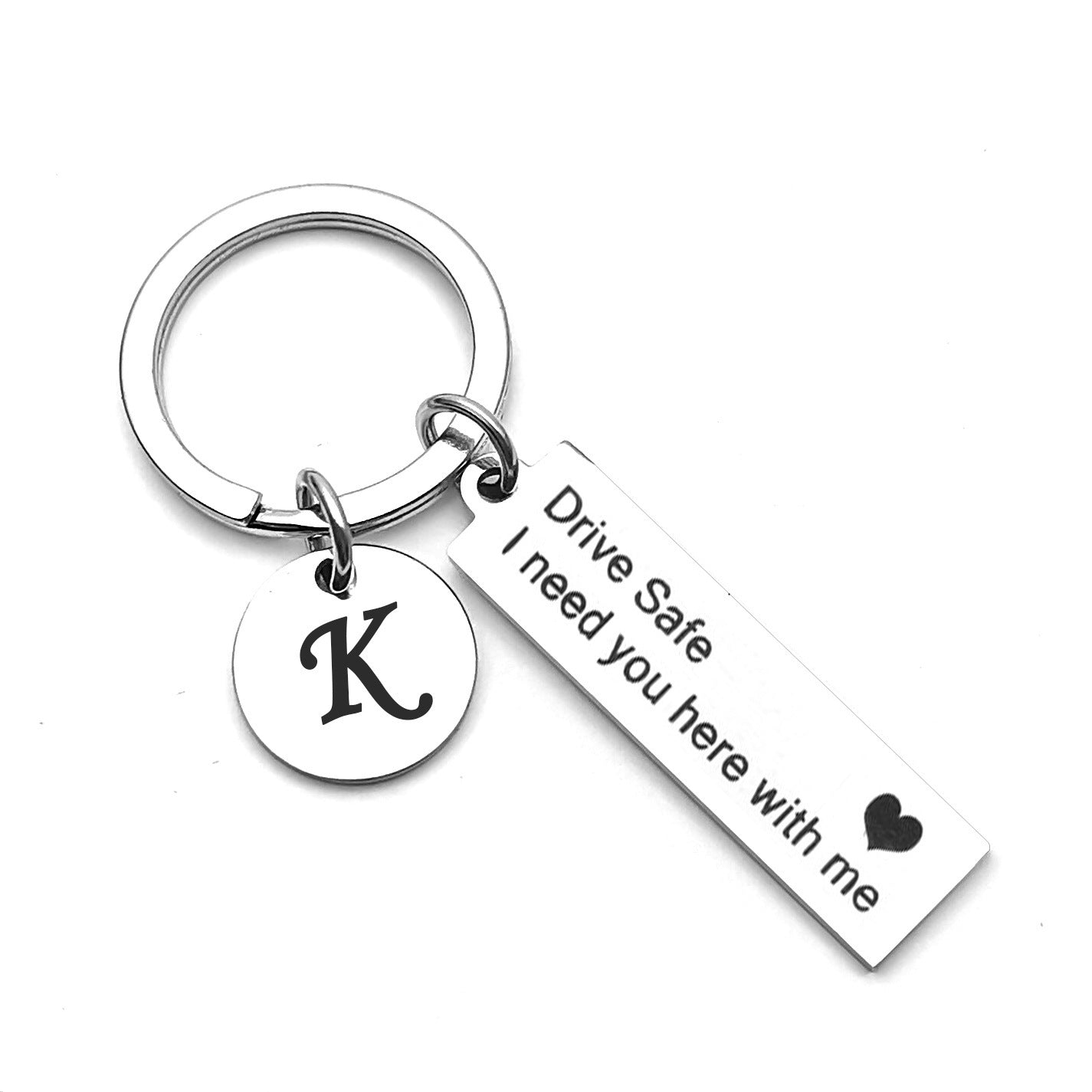 Unisex Stainless Steel Heart Pendant Keychain With English Alphabet Letter Key Ring Durable Metallic Accessory