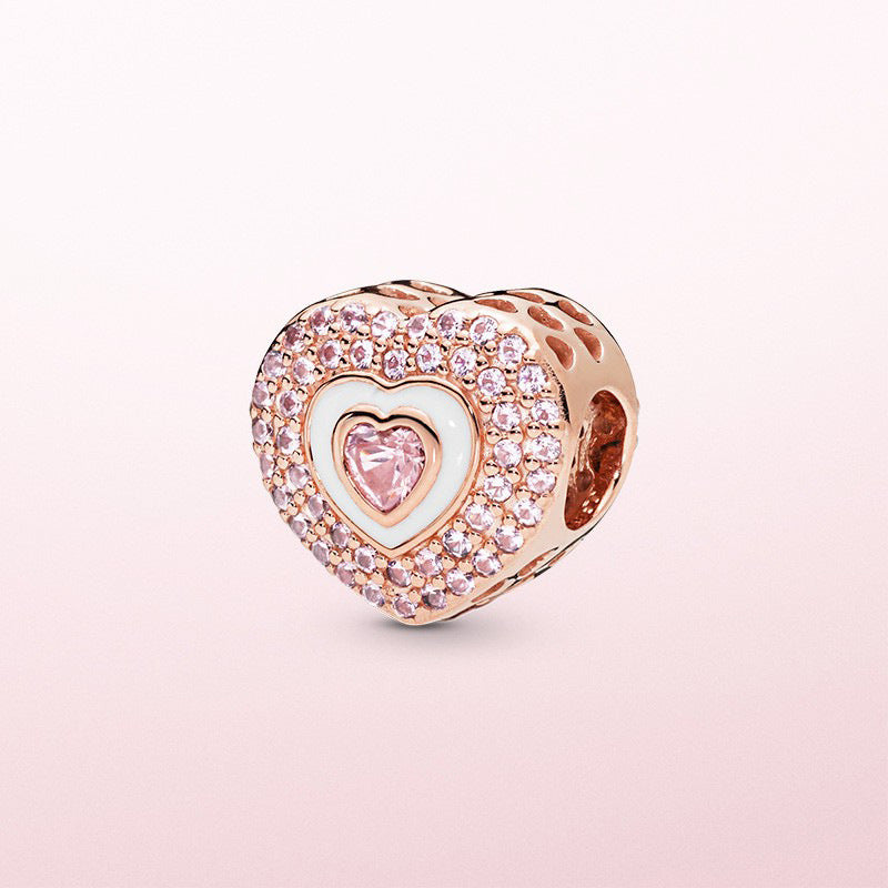 Rose Gold Bunny Charm Bead With Dazzling Flowers S925 Silver Electroplated Loose Bead For Jewelry Making Crafts