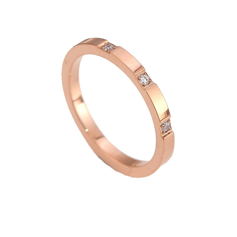 Three Diamond Titanium Steel Ring With 18k Rose Gold Plating And Zircon Inlay For Women Jewelry Elegant Design