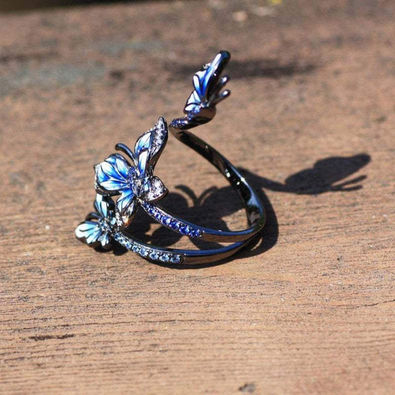 Unisex Butterfly Ring Metal Alloy With Artificial Gemstones And Semi Precious Stones Black Ring For Men Sealed