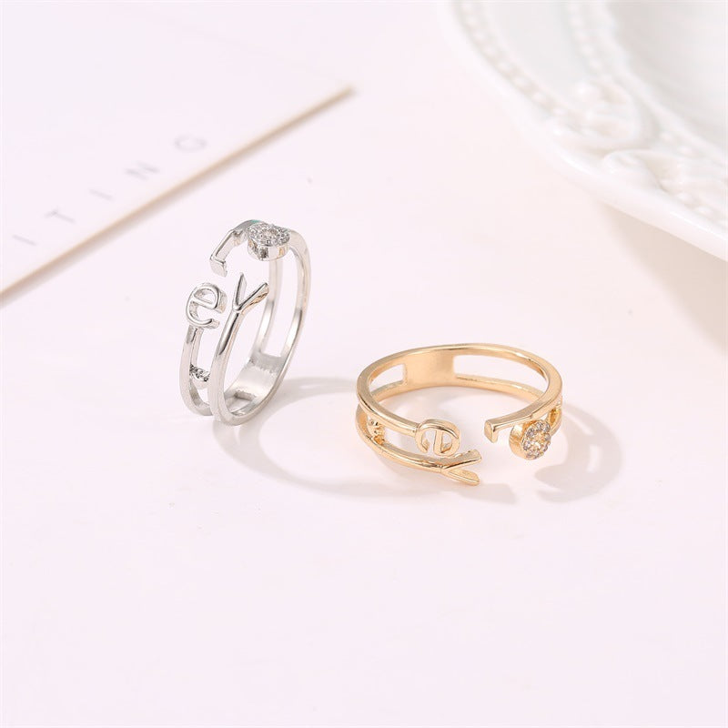 Couple Gem Inlaid Adjustable Matching Rings For Couples Copper Promise Rings In Gold And White Finish Jewelry Set