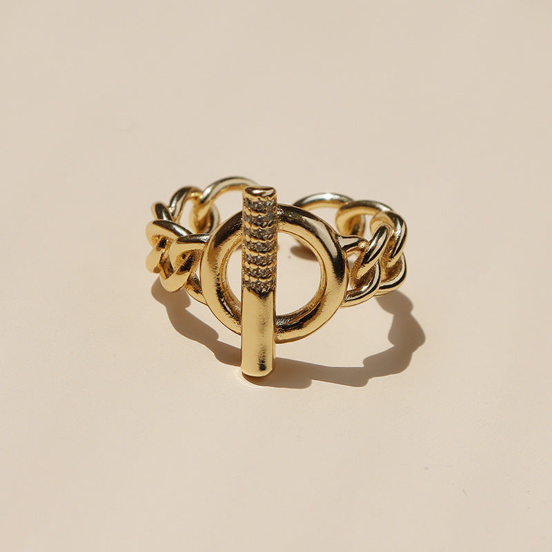 Microinlaid Zircon Ring With Metal Texture Fashion Creative Chain Design Jewelry For Women For Daily Wear Look