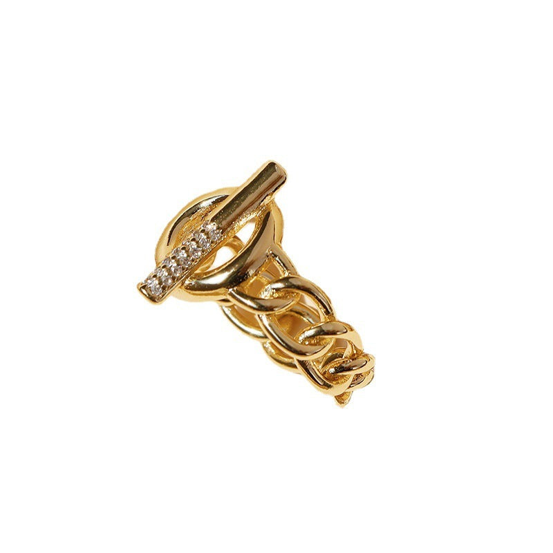 Microinlaid Zircon Ring With Metal Texture Fashion Creative Chain Design Jewelry For Women For Daily Wear Look