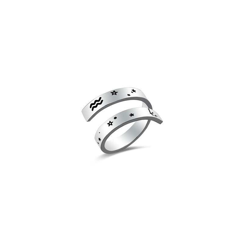 Custom Lettering Double Constellation Ring Titanium Steel Silver Polished Minimalist Jewelry for Women Elegant