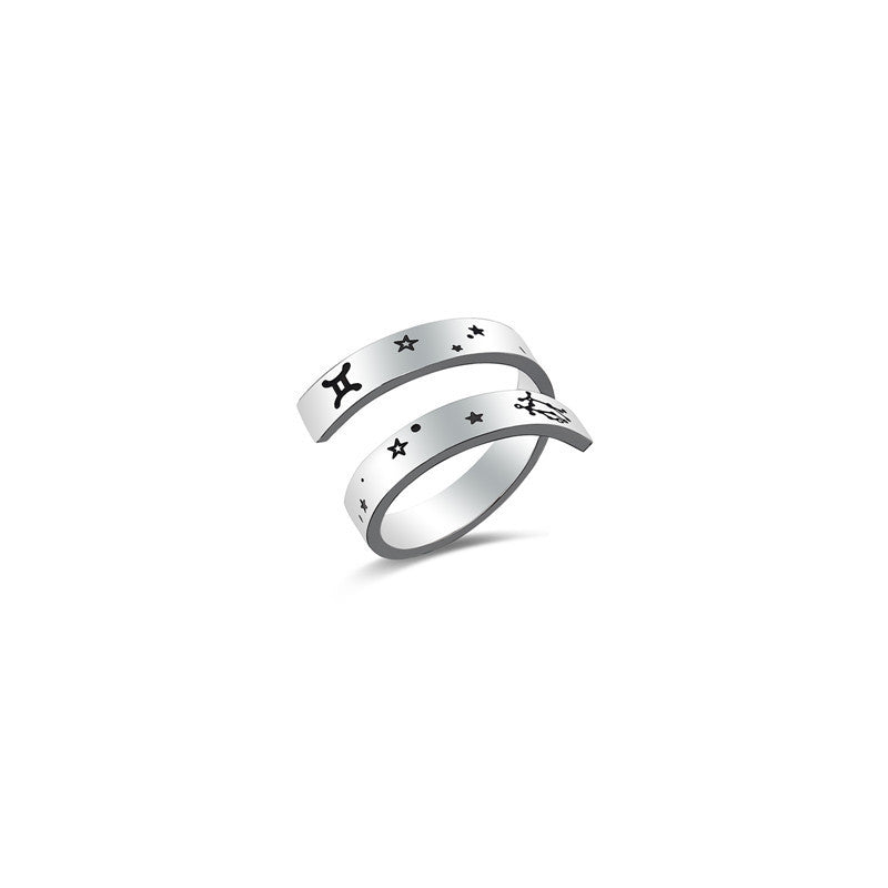 Custom Lettering Double Constellation Ring Titanium Steel Silver Polished Minimalist Jewelry for Women Elegant