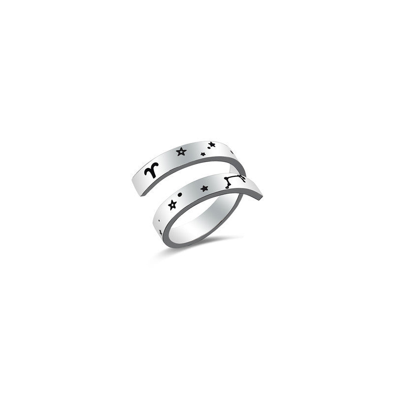 Custom Lettering Double Constellation Ring Titanium Steel Silver Polished Minimalist Jewelry for Women Elegant