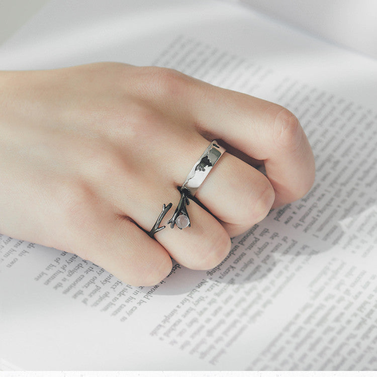 Durable Sterling Silver Couple Ring Adjustable Leaf Design for Him and Her Promise Anniversary Engagement Gift