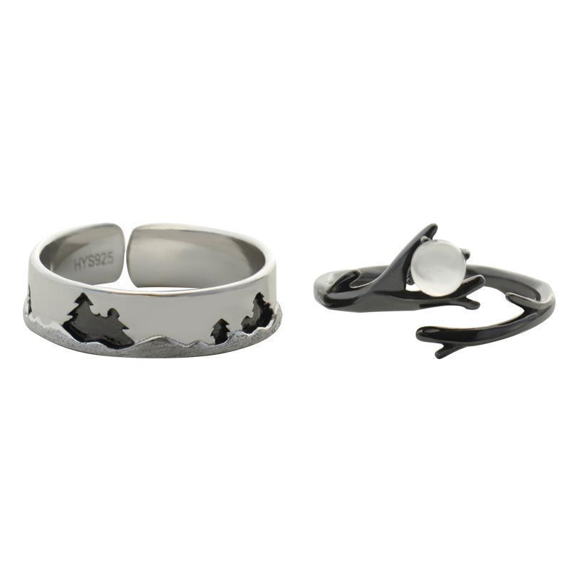 Durable Sterling Silver Couple Ring Adjustable Leaf Design for Him and Her Promise Anniversary Engagement Gift