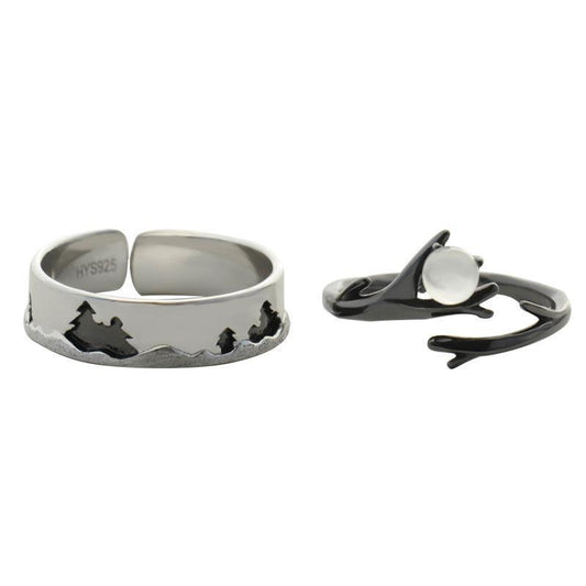 Durable Sterling Silver Couple Ring Adjustable Leaf Design for Him and Her Promise Anniversary Engagement Gift