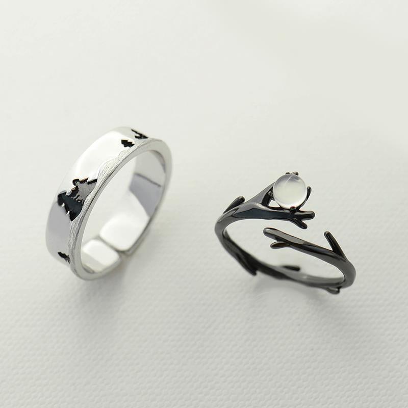 Durable Sterling Silver Couple Ring Adjustable Leaf Design for Him and Her Promise Anniversary Engagement Gift