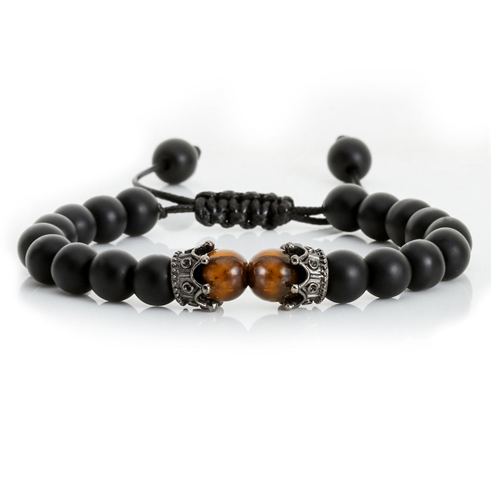 Unisex Lava Stone Bracelet Tiger Eye Beads Bohemian Ethnic Weave U Shape Design Retro Crown Charm Weaving Chic