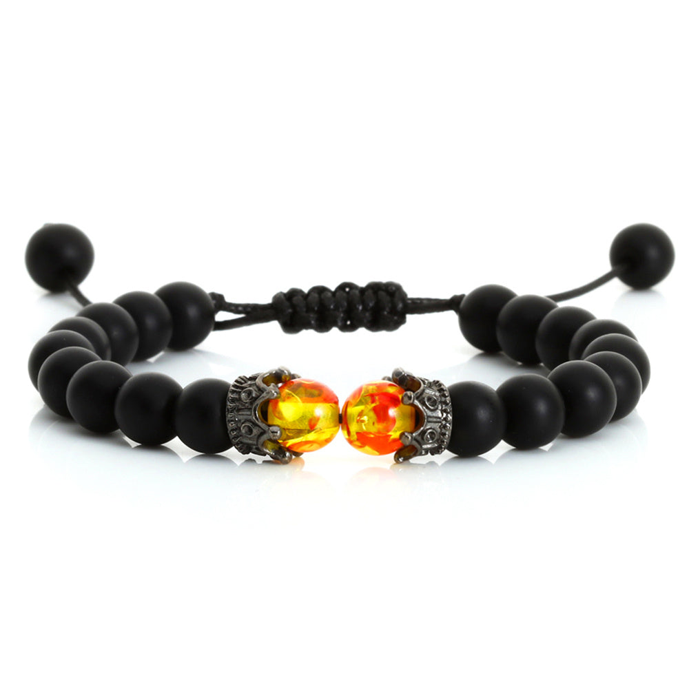 Unisex Lava Stone Bracelet Tiger Eye Beads Bohemian Ethnic Weave U Shape Design Retro Crown Charm Weaving Chic