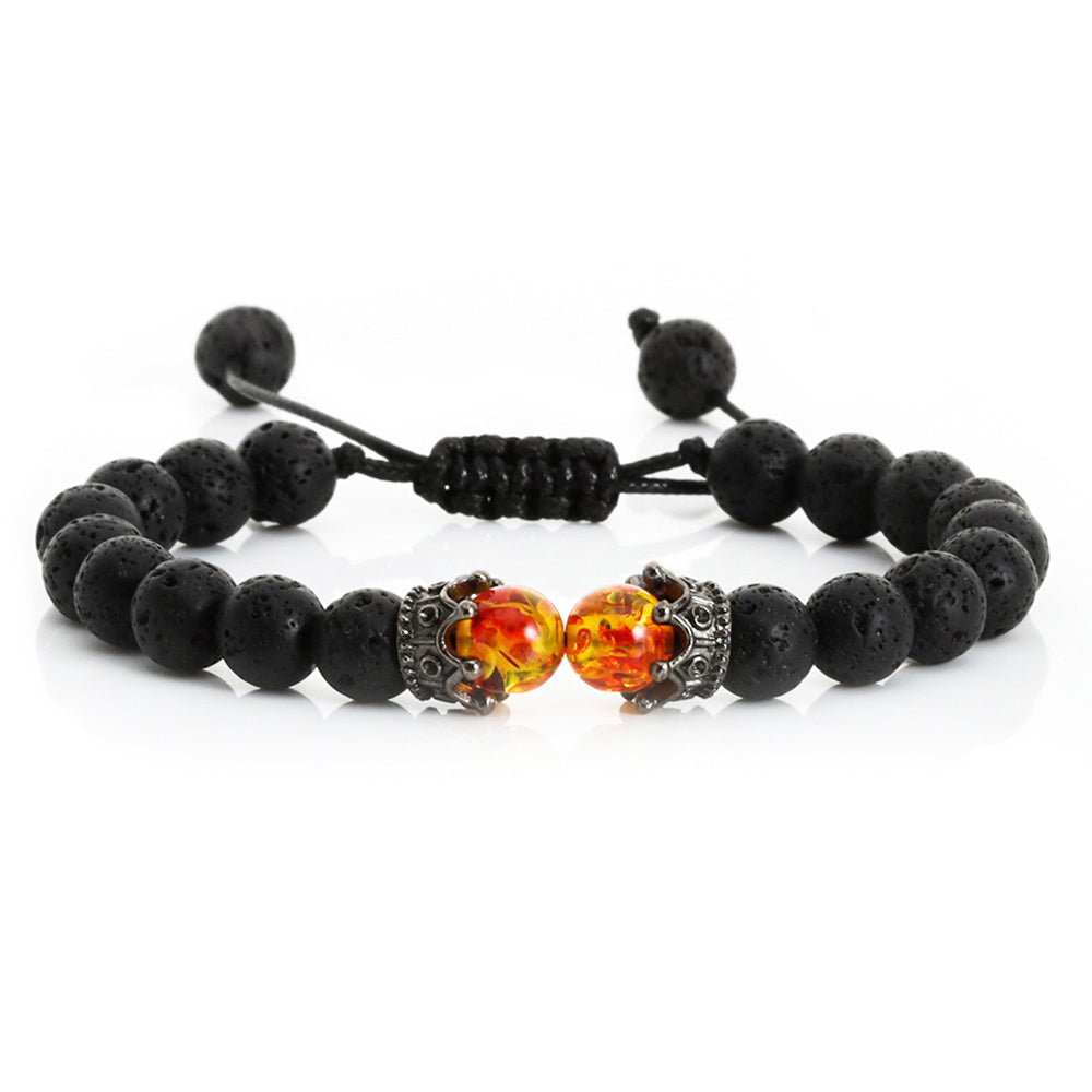 Unisex Lava Stone Bracelet Tiger Eye Beads Bohemian Ethnic Weave U Shape Design Retro Crown Charm Weaving Chic