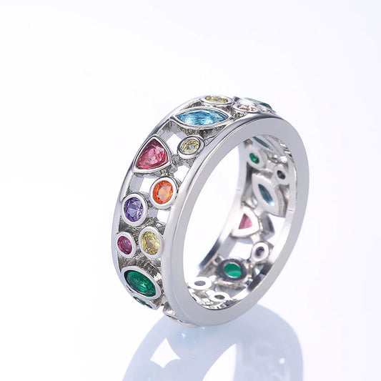 Exquisite Geometric Pattern Diamond Ring With Colorful Stones For Gift Ready Packaging A Classic Style For You