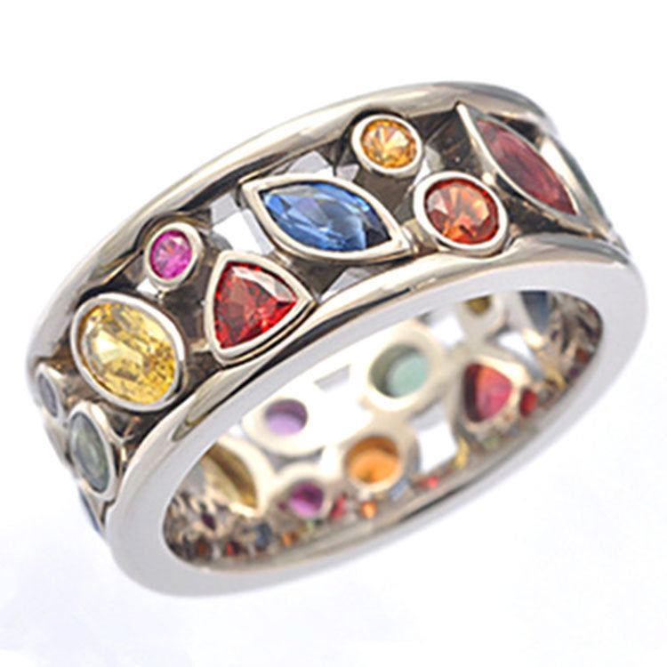 Exquisite Geometric Pattern Diamond Ring With Colorful Stones For Gift Ready Packaging A Classic Style For You