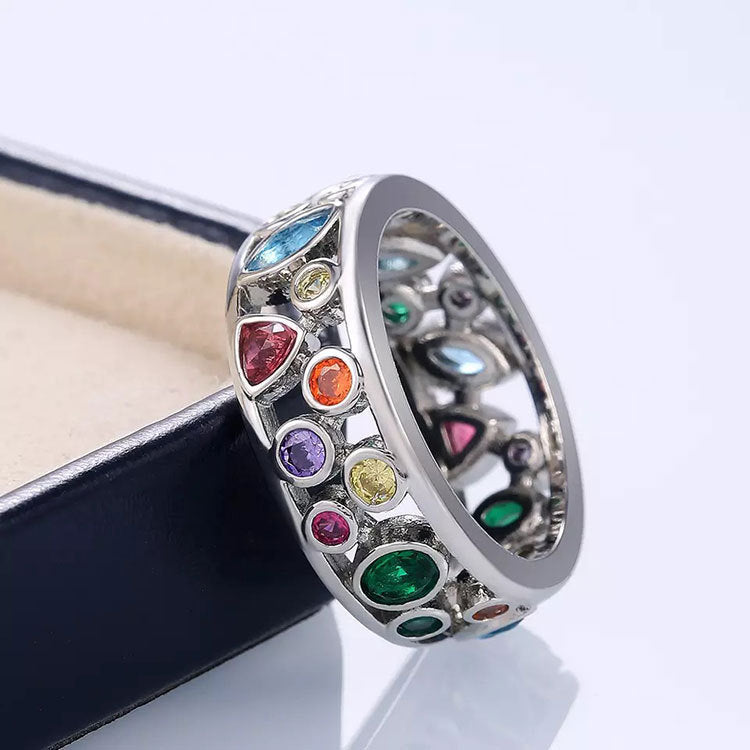 Exquisite Geometric Pattern Diamond Ring With Colorful Stones For Gift Ready Packaging A Classic Style For You