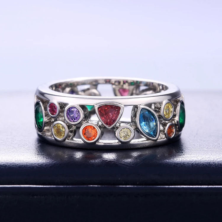 Exquisite Geometric Pattern Diamond Ring With Colorful Stones For Gift Ready Packaging A Classic Style For You